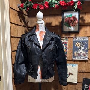 Vintage Black Leather Bikers Jacket. YKK Made in the USA made Tough and durable